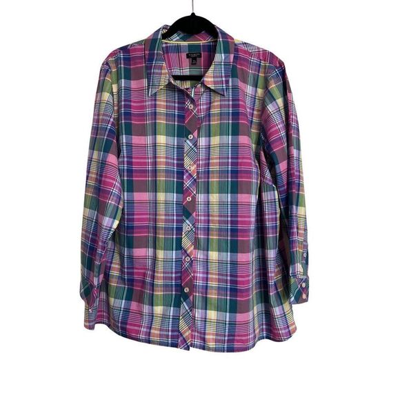 Talbots Shirt Womens 3Xp Plus Petite Multicolor Madras Plaid Button Down NWOT - Picture 1 of 9